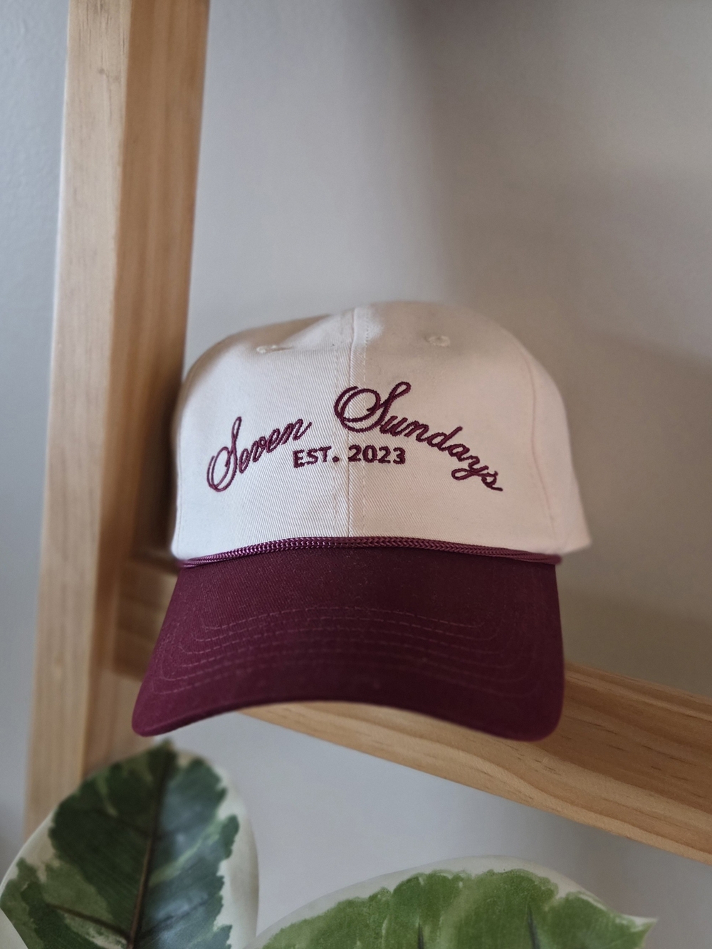 sundays Two-Tone Baseball Cap in Cream & Burgundy